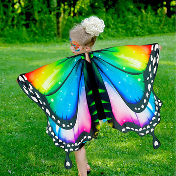 Rektak Butterfly Wings For Girls, Butterfly Costume For Halloween Party Kids Fairy Wing With Mask And Headband(Rainbow-1)