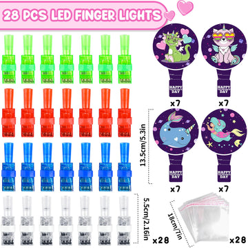 MOVINPE Valentines Day Exchange Gifts for Kids Classroom, 28 Packs Finger Lights with Valentines Cards - Light Up Finger Flashli
