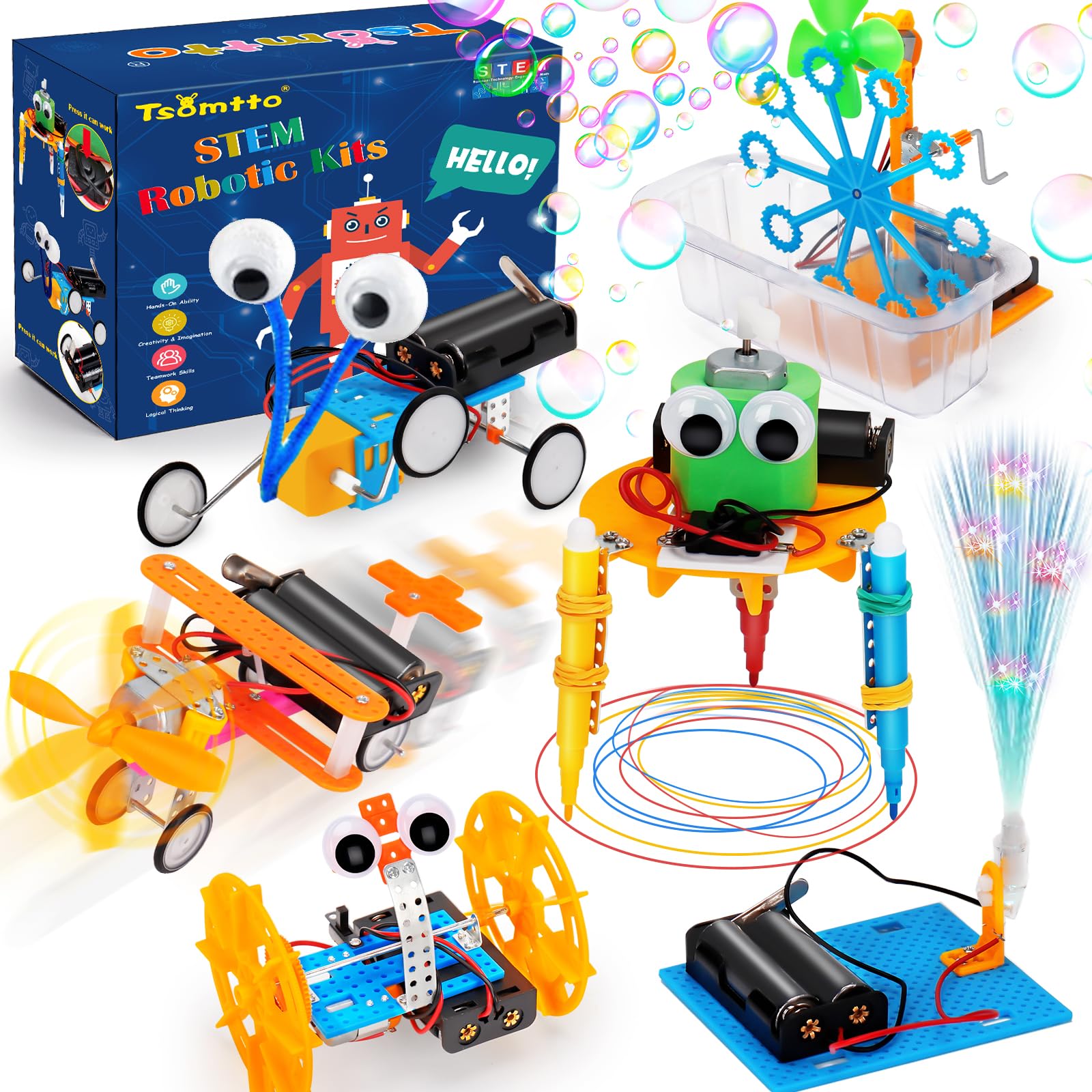 Stem Robotics Kit 6 Set Science Experiments Project Activities For Kids 6-8 8-12 Engineering Building Toy Electronic Motor Robot Craft For Boy 5 6 7 8 9 10 12+ Year Old Girl Gift Summer Outdoor Toy