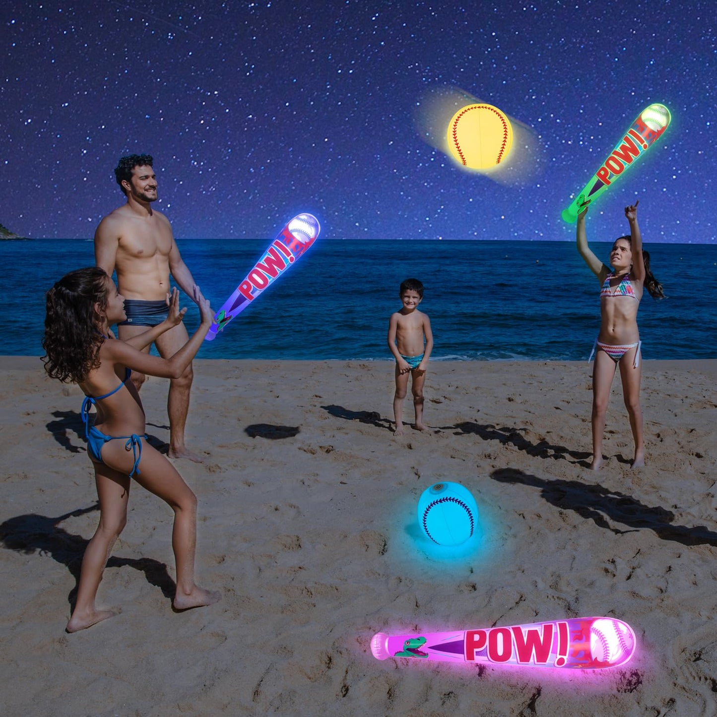 Pool Toys Beach Games For Kids - Inflatable Baseball With Led Light-Up Glow In The Dark Bat Party Outdoor, Boys Ages 8-12 Water