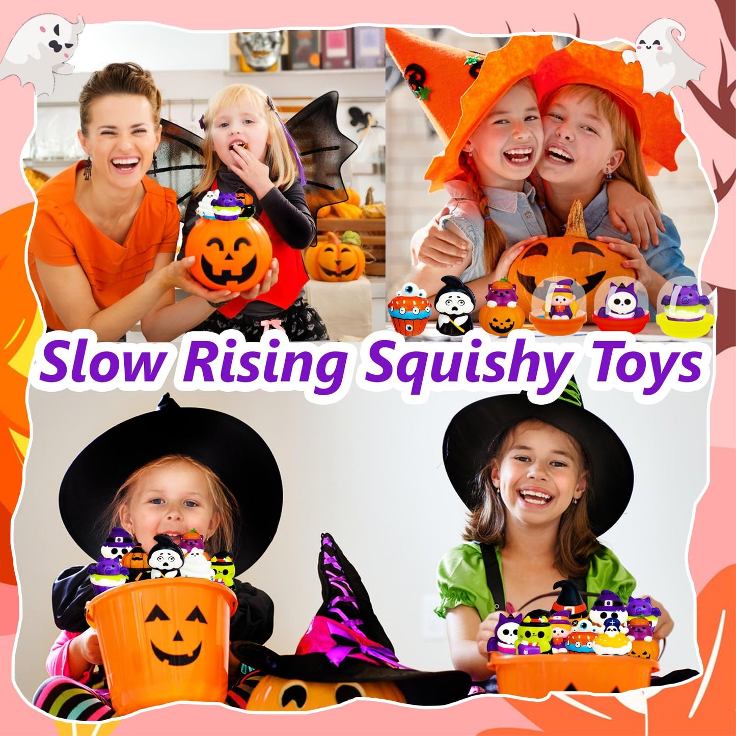 24 Pack Halloween Party Favors Filled With Squishy Toys,Slow Rising Squishy Toy With Fillers,Cute Stress Relief Squeeze Toys For Kids Gifts,Birthday,Class Prizes,Goodie Bags Stuffers