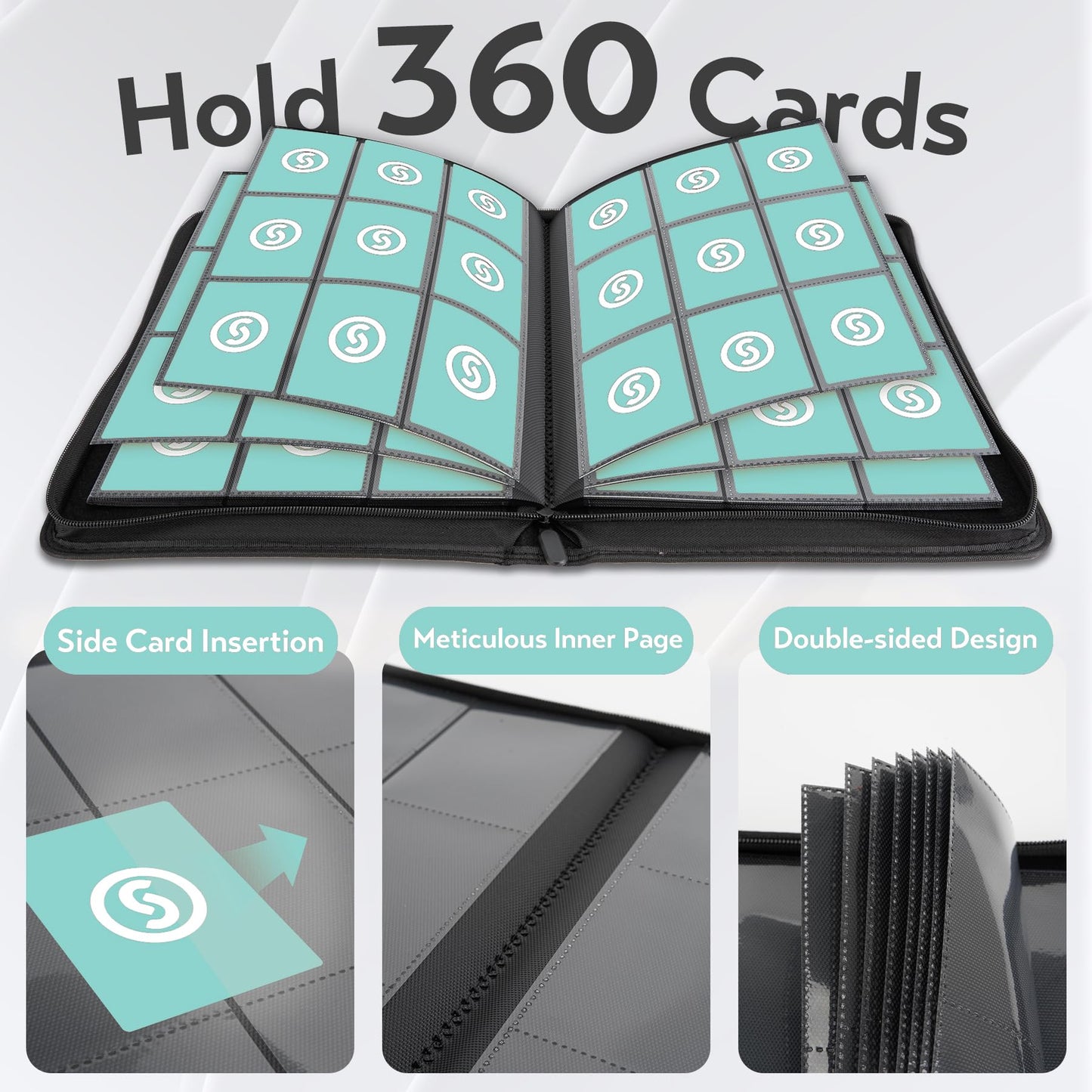 Card Binder 9 Pocket for 360 Cards - enhanced Trading Card Binder with Sleeves Protection  Side Loading Collection for TCG  MTG  YGO  One Piece Collectible Cards (Blue)