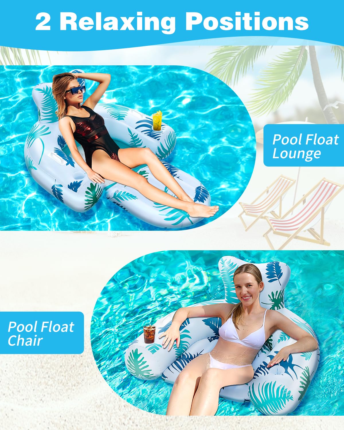 Pool Floats Adults Heavy Duty Pool Float Lounger & Chiar 2 In 1 Convertible Chair Floatable With Cup Holder Inflatable Pool Floa