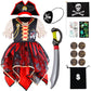 Ikali Girls Pirate Costume With Hat Accessories, Buccaneer Princess Fancy Dress Outfit For Kids 8-10 Years Themed Party Role Pla