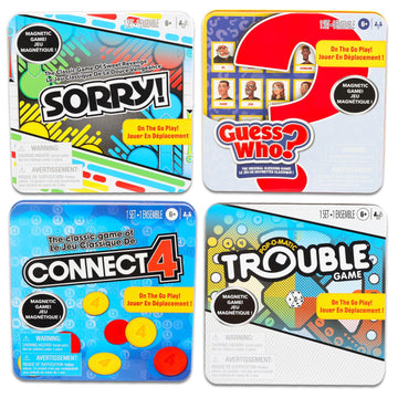 Hasbro Gaming Magnetic Game Travel Set For Kids - Bundle With 4 Travel Games In Tin Featuring Connect 4, Sorry, Trouble, Guess W