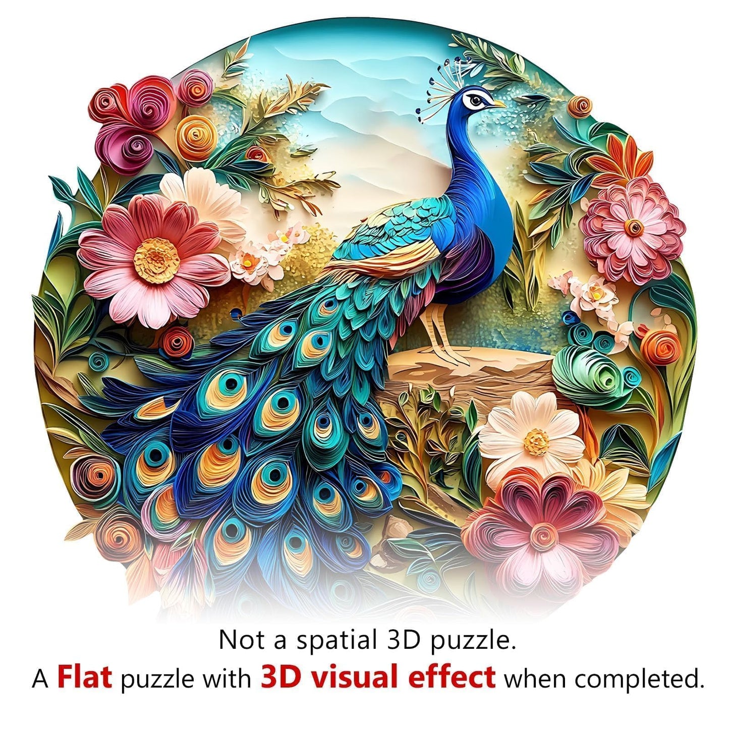 Wooden Puzzles for mature-themeds - Peacock Puzzle 300 Pieces  Flat Puzzle with 3D Visual Effect  Unique Shape Wood Puzzles mature-themed  Paper Sculpture Modern Art Home Decor  Good Gift Idea (L-13.4 * 13.4in)