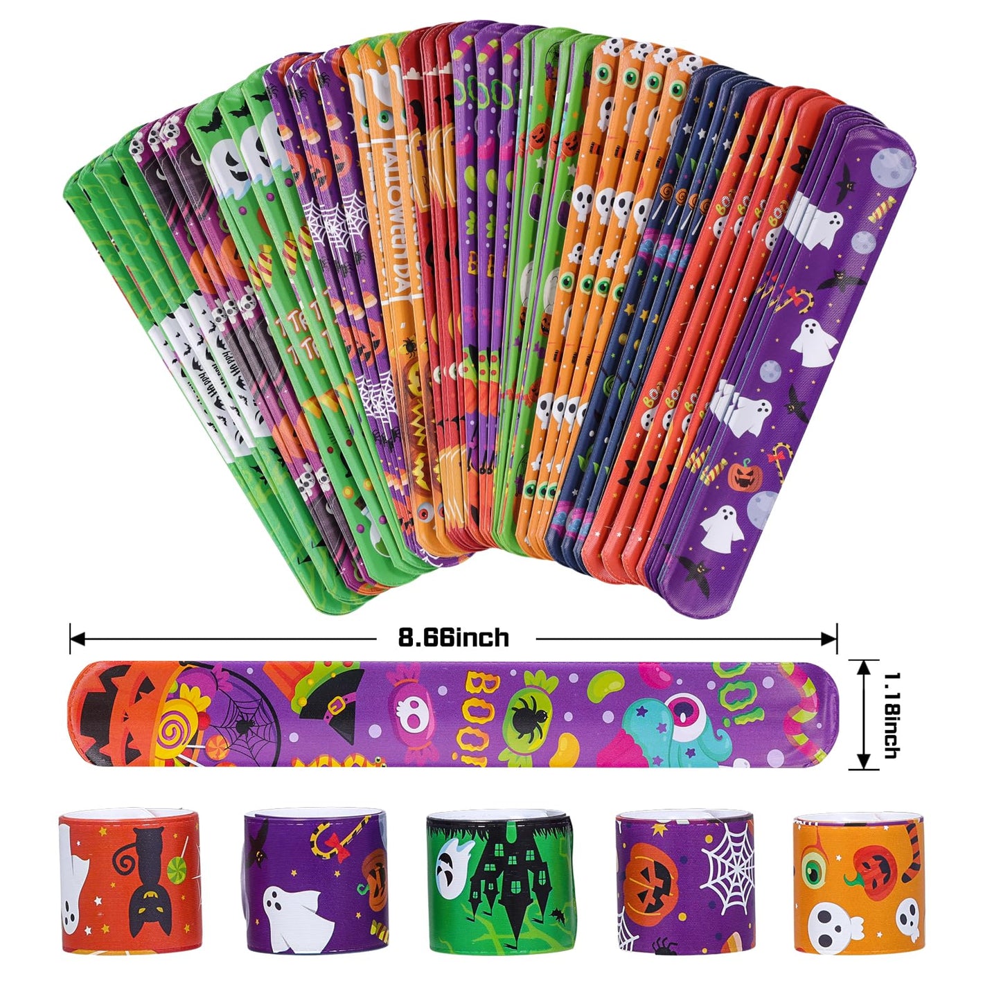 Thuodo 48PCS Halloween Slap Bracelets Halloween Party Toys for Kids Party Favors Toys Prizes Pinata Goodie Bag Fillers