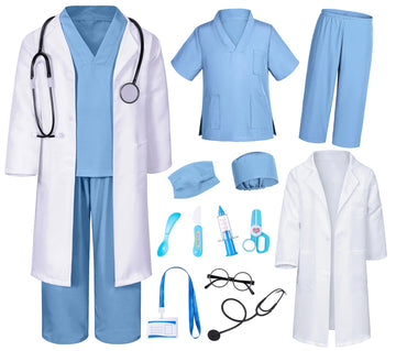 Doctor Costume For Kids Scrubs Pants With Accessories Set Children Party Cosplay Light Blue 5T-6T