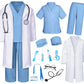 Doctor Costume For Kids Scrubs Pants With Accessories Set Children Party Cosplay Light Blue 7-8 Years