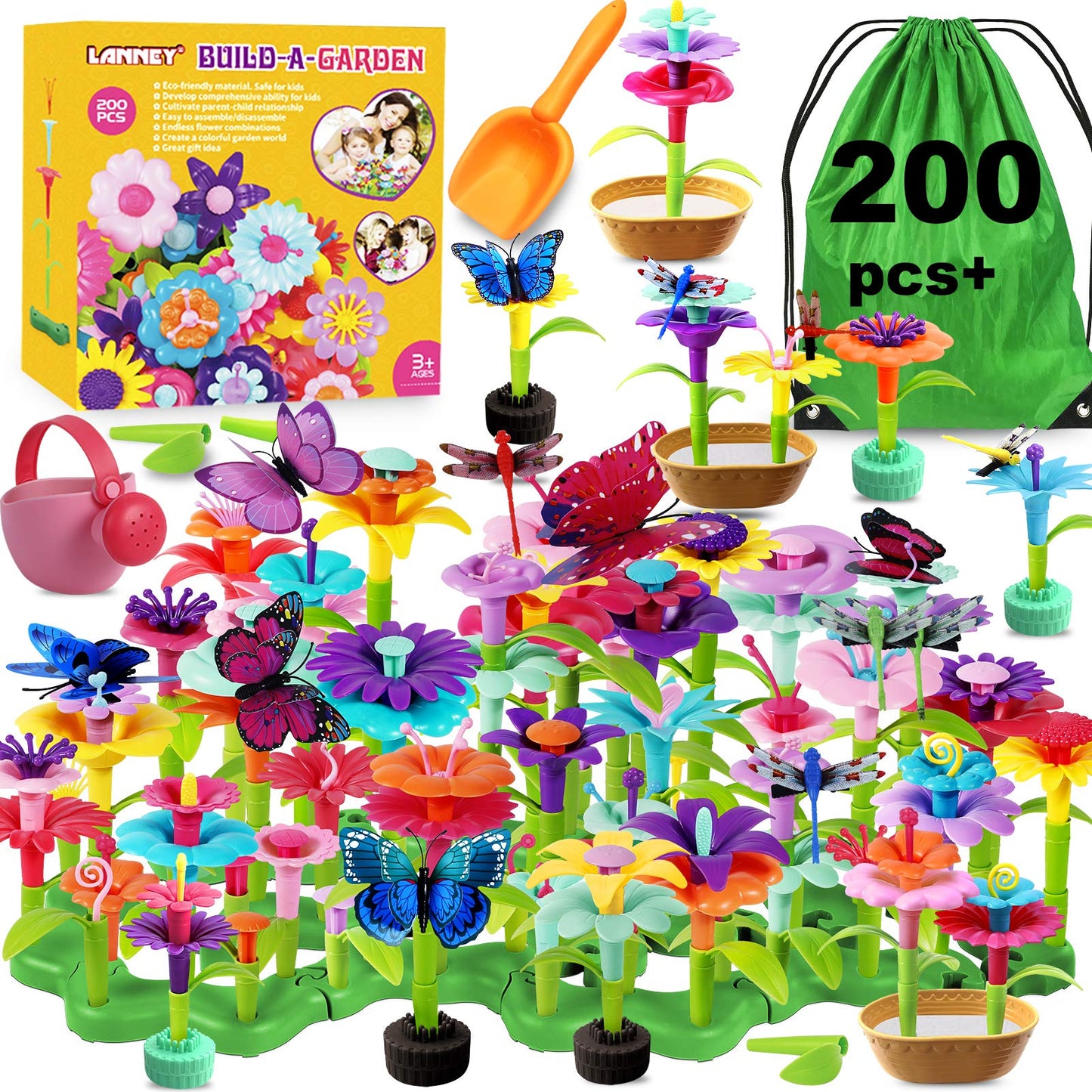 Lanney Flower Building Toy Set, 200 Pcs Flower Garden Building Toys For Girls Boys 3 4 5 6 7 Year Old, Educational Stem Build Flower Garden Toy, Kids Toddler Birthday Gift Ideas