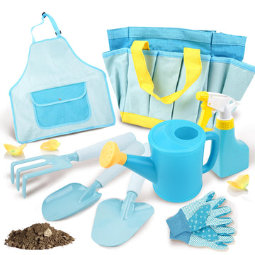 Smilesskiddo Kids Gardening Set - Toddler Garden Tool Set With Shovel Rake Trowel, Apron Tote Bag Watering Can And Tool Bag, Ide