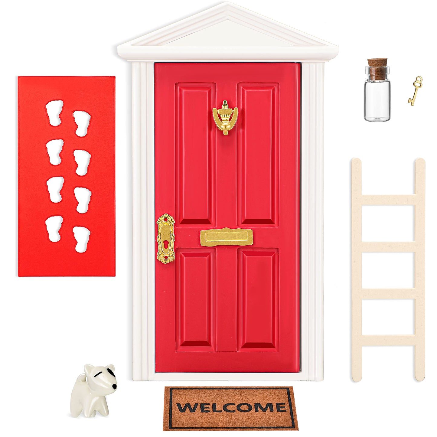Red Tooth Fairy Door Kit With Accessories - Mini Wooden Festive Set for Fairy Tale Education  Learning Decoration  DIY Craft Activities
