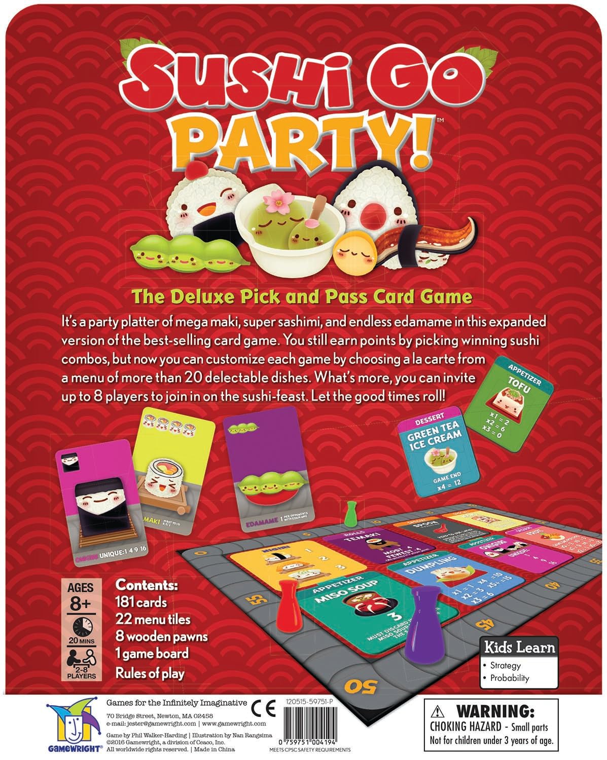 Gamewright Sushi Go Party! Deluxe Card Game - Standard Size, Multicolor, Model CSG-SUSHI_P, Paper Material