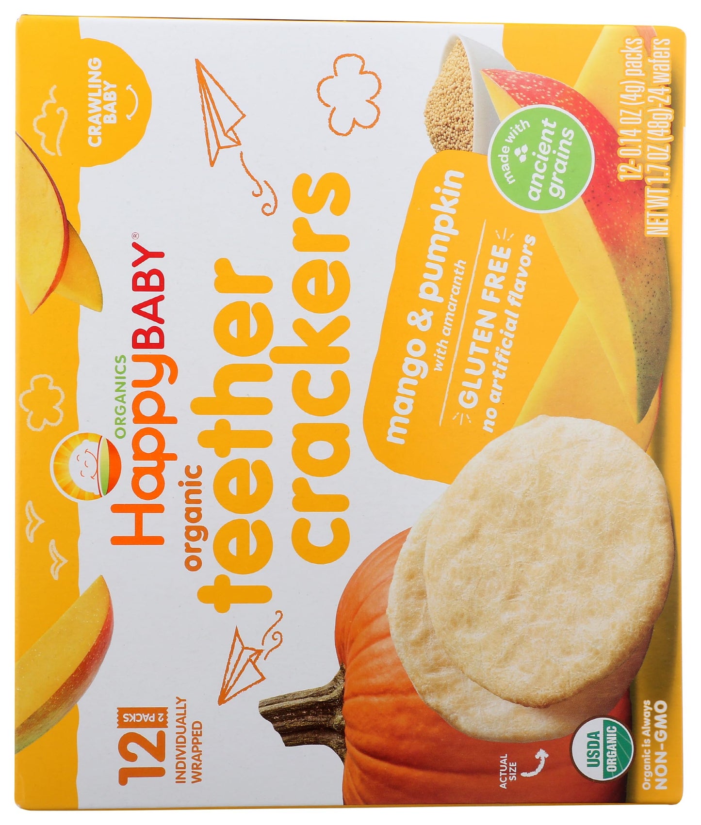 HAPPY BABY Organic Mango & Pumpkin Teether Crackers 12 Count, 1.7 OZ
