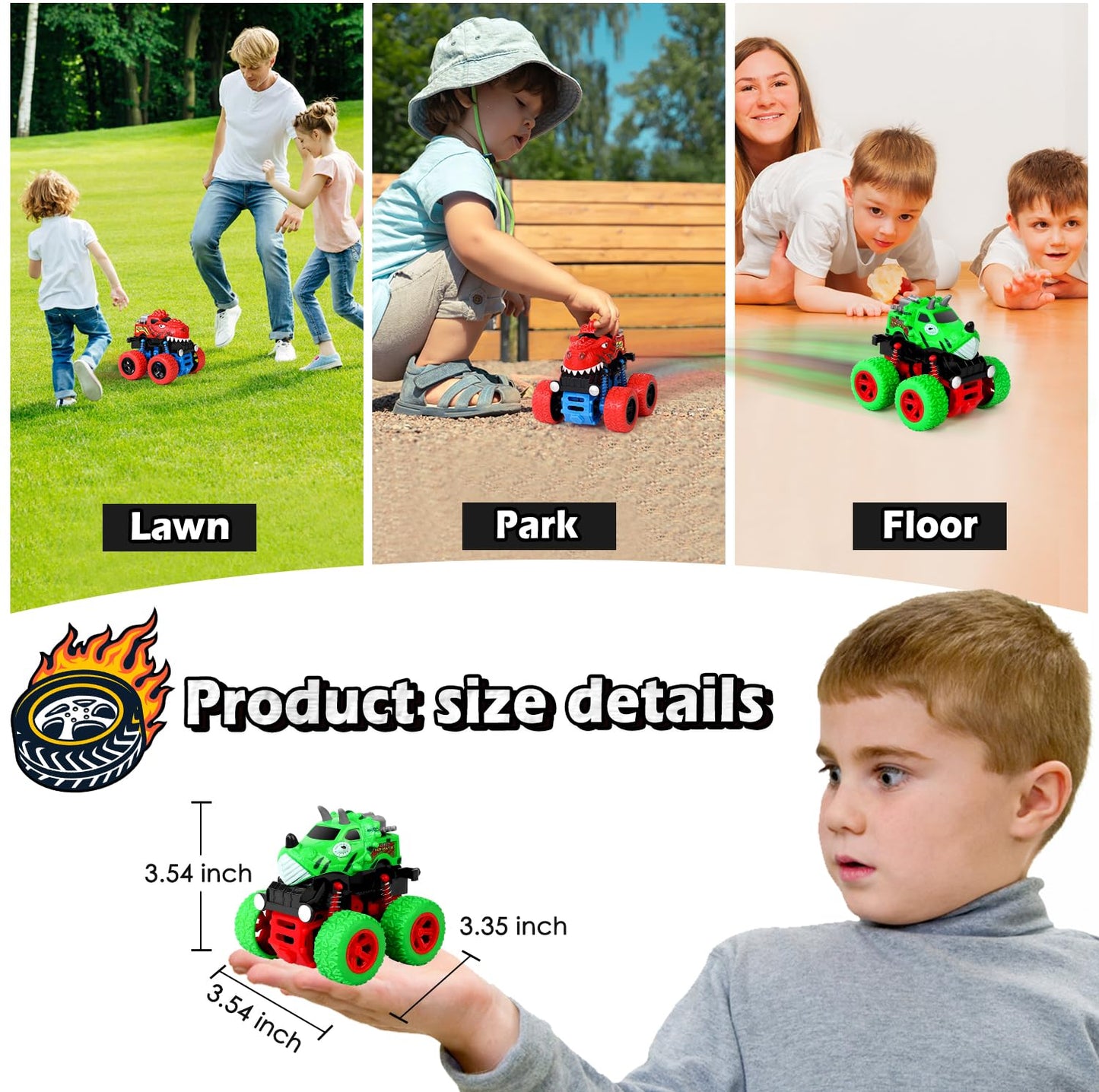 Awsogiff Dinosaur Toys For 3 4 5 Year Old Boys, 2 Pack Push & Pull Friction Powered Dinosaur Monster Truck, Dino Cars For Kids 3