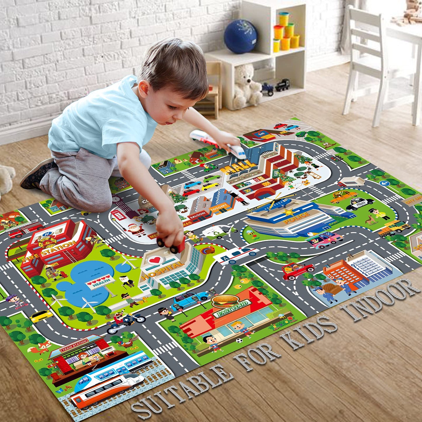 Oriate Kids Toy Dream Mat Racetrack Activity Playmat, Ideal Fun Carpet Racing Map For Bedroom Playroom, 47' X 31' Pretend Play Rug Safely Have Fun, Great For Playing With Car Toys 552-R