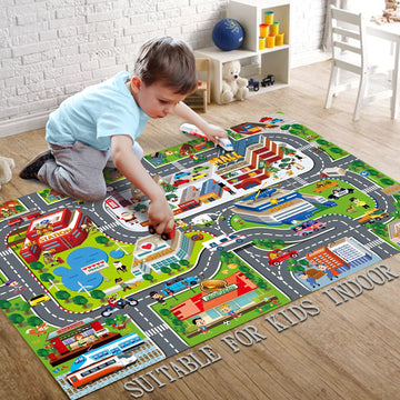 Oriate Kids Toy Dream Mat Racetrack Activity Playmat, Ideal Fun Carpet Racing Map For Bedroom Playroom, 47' X 31' Pretend Play Rug Safely Have Fun, Great For Playing With Car Toys 552-R