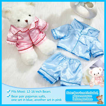 2 Pack Blue And Pink Bear Clothes Outfit, Fit Most 12-16 Inch Bears Stuffed Animal Clothes Pajamas Plushie Clothes Clothes For S