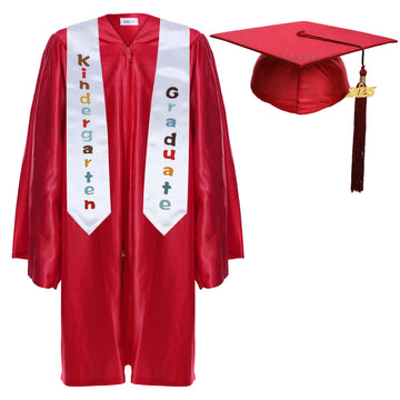 Newrara Kindergarten Graduation Cap And Gown Stole Package For Kids (Red, 30)