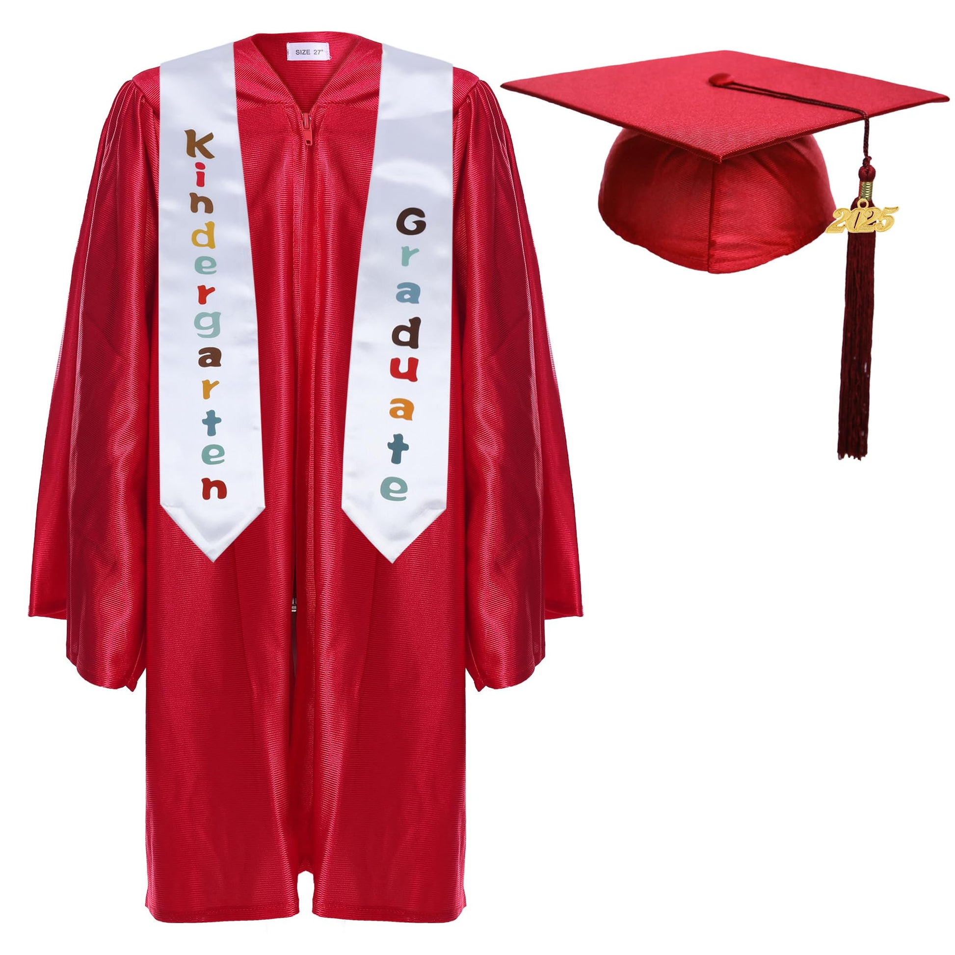 Newrara Kindergarten Graduation Cap And Gown Stole Package For Kids (Red, 27)