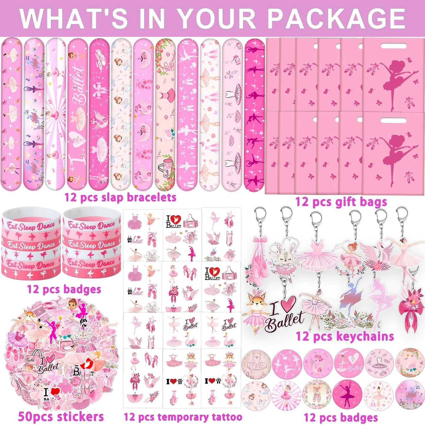 122 PCS Ballerina Party Favors Dancing Theme Birthday Supplies Decorations with Ballerina Goodie Bags, Ballerina Stickers, Balle