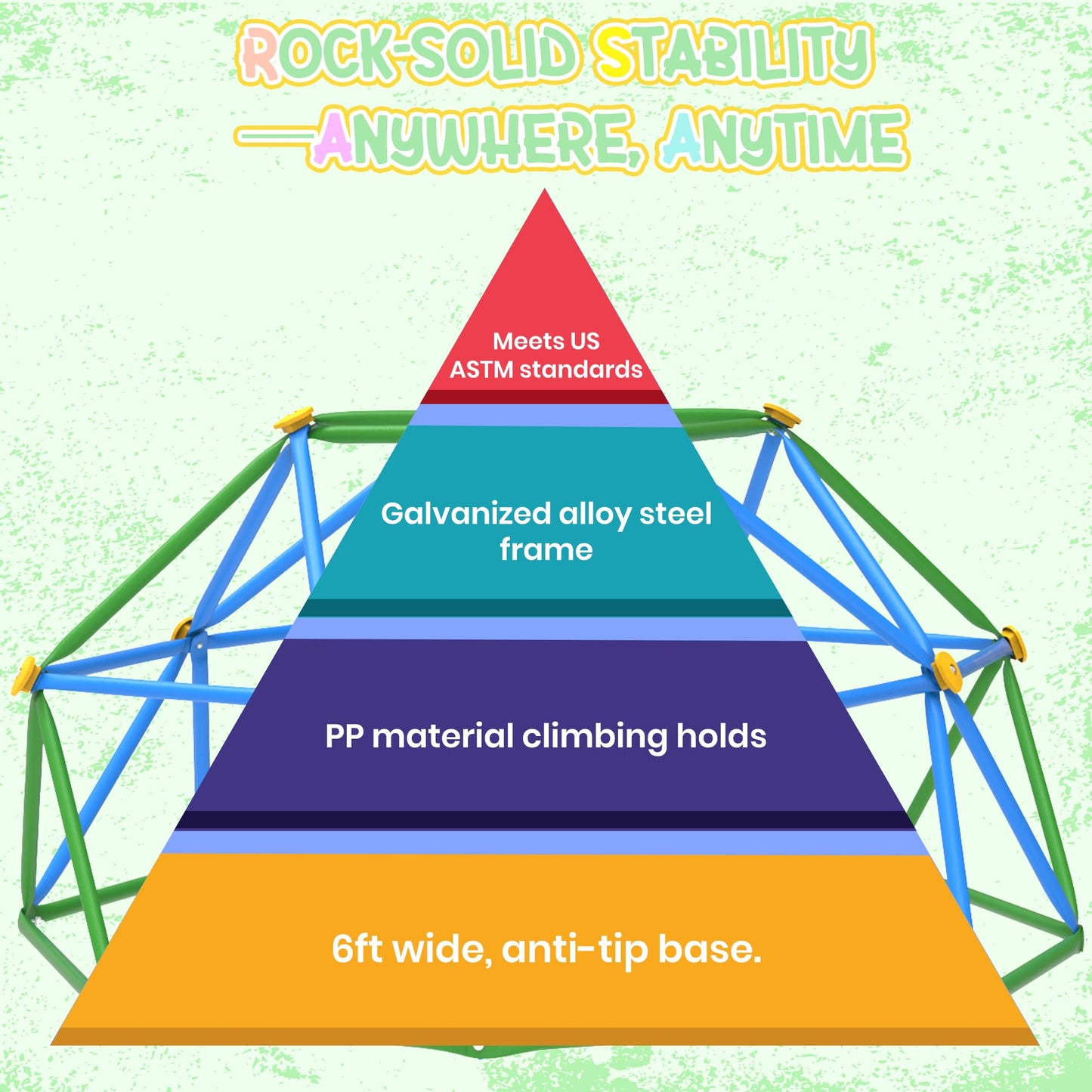 Gardenature 6FT Climbing Dome for Kids, Blue & Green, Galvanized Steel, ASTM Approved, Indoor/Outdoor Jungle Gym, Supports 440 Lbs