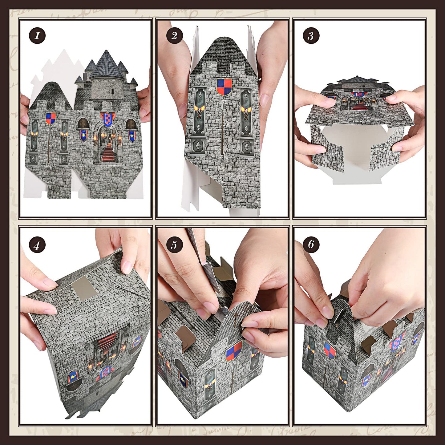 8 x 5 x 3 Inches Medieval Castle Box Cardboard Castle Halloween Knight Theme Party Supplies DIY Box for Mardi Gras Medieval Part