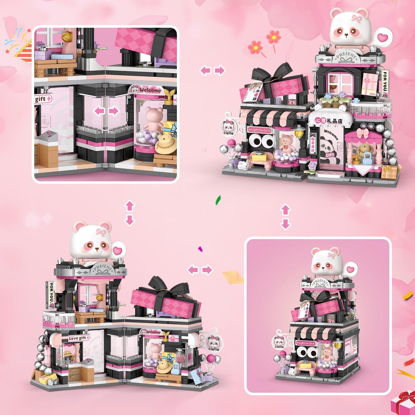 Street View Gift Shop Mini Building Blocks  MOC Creative Building Toys Cute Panda Animals Building Set for Girls 6-12  Simulation Architecture Construction Toy  Gift Idea for Kids mature-themeds (938 PCS)