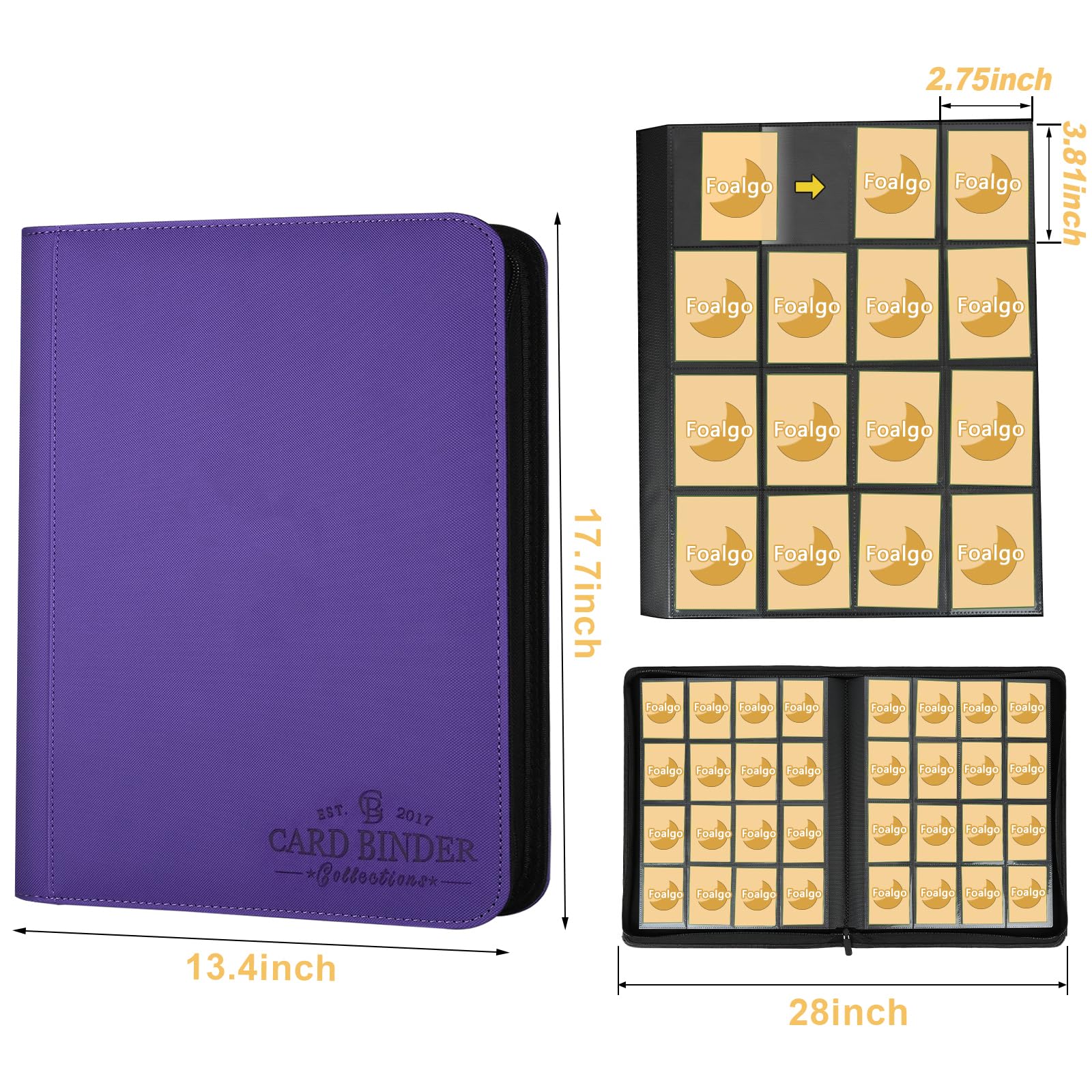 Trading Card Binder 16 Pocket Foalgo PU Cover Card Binder for 1000+ Cards enhanced Trading Card Holder Folders Double Sided Pocket Card Album for MTG