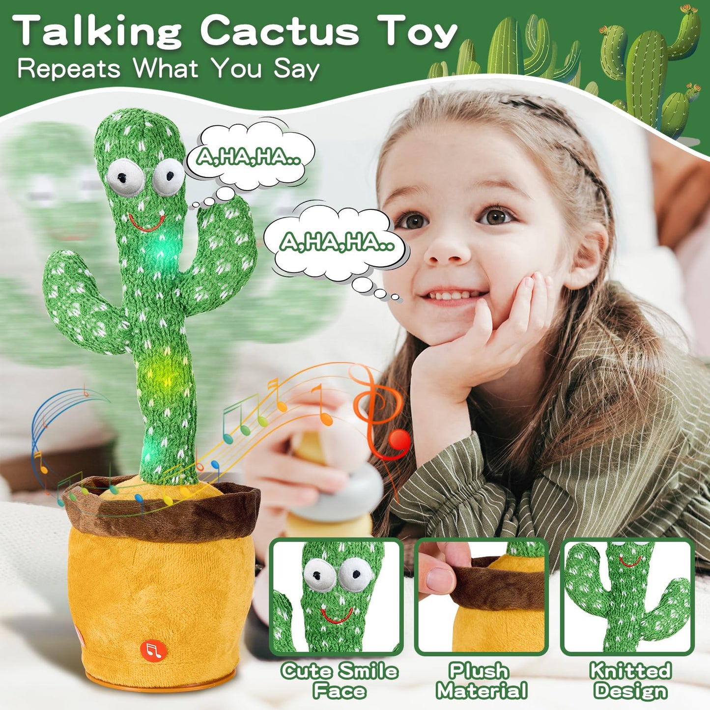 Jakcjfii Dancing Talking Cactus Baby Toys Boy Girl Gifts, Singing Mimicking Recording Toys Repeats What You Say, Comes With 120