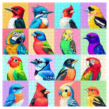 PICKFORU Birds Puzzles for Adults 1000 Pieces, Colorful Animals Jigsaw Puzzles Cardinal Blue Jay, Cute Parrot Puzzle as Wall Dec