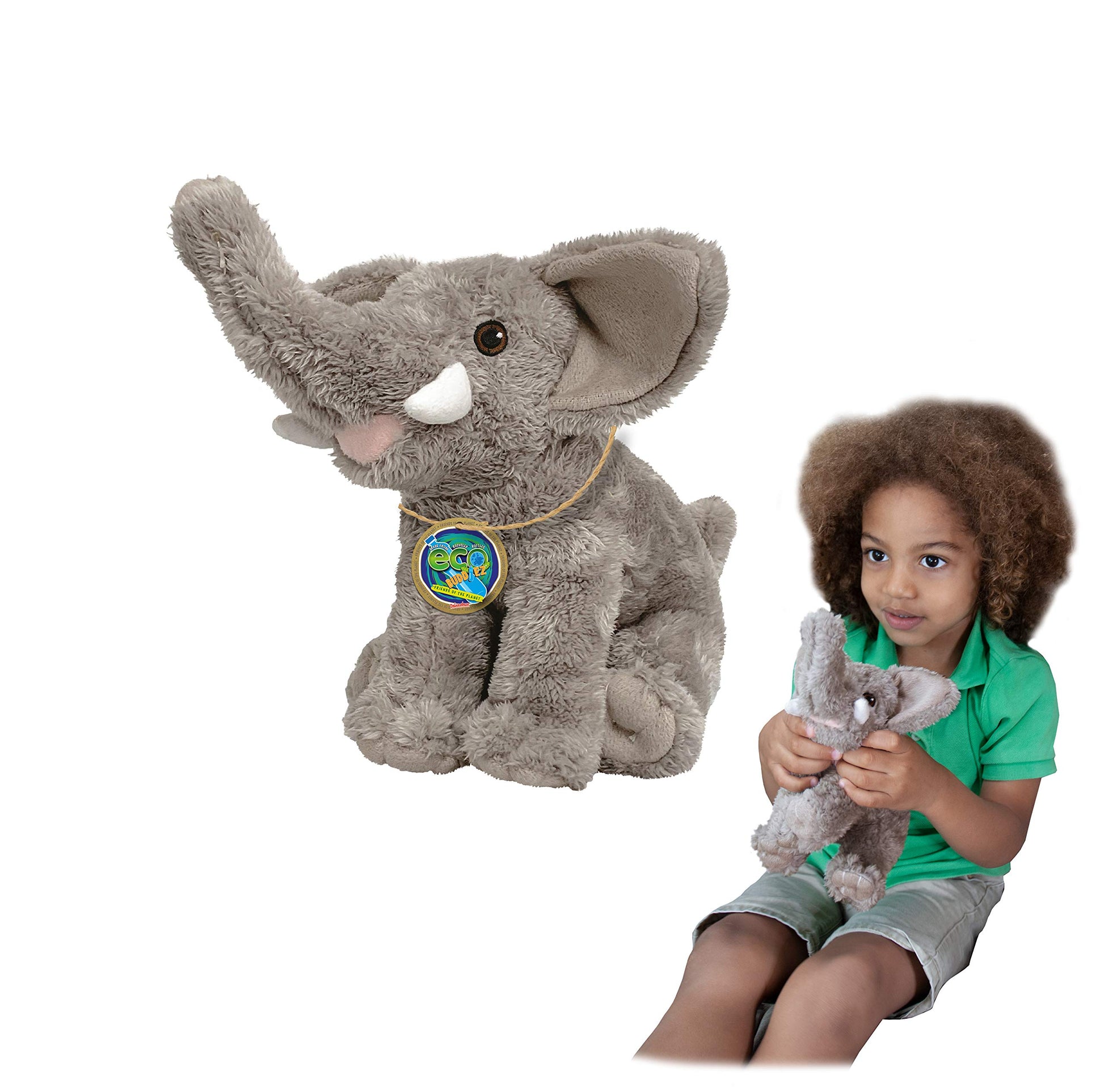 Ecobuddiez - Elephant From Deluxebase. 9-Inch Sustainable Plush Animal From Recycled Materials, Eco-Friendly Soft Stuffed Toy, C