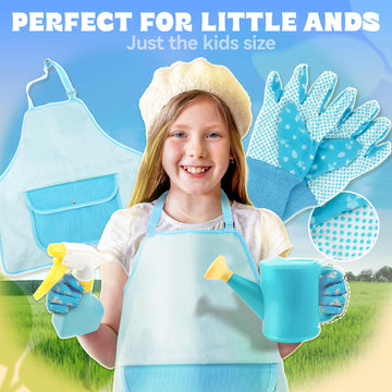 Smilesskiddo Kids Gardening Set - Toddler Garden Tool Set With Shovel Rake Trowel, Apron Tote Bag Watering Can And Tool Bag, Ide