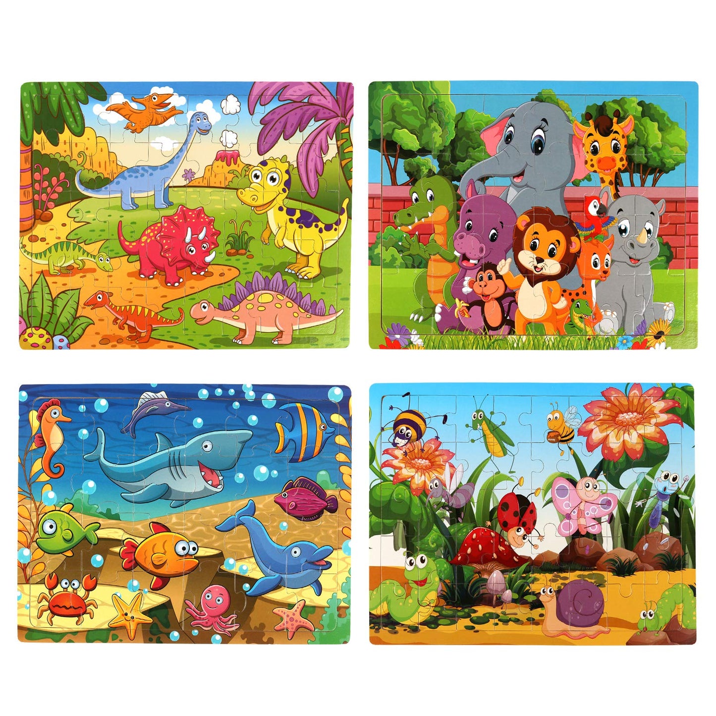 Synarry Wooden Jigsaw Puzzles For Kids Age 3-5 Year Old, 4 Pack 24-40 Pieces Preschool Educational Learning Toys Gift Set For Ch