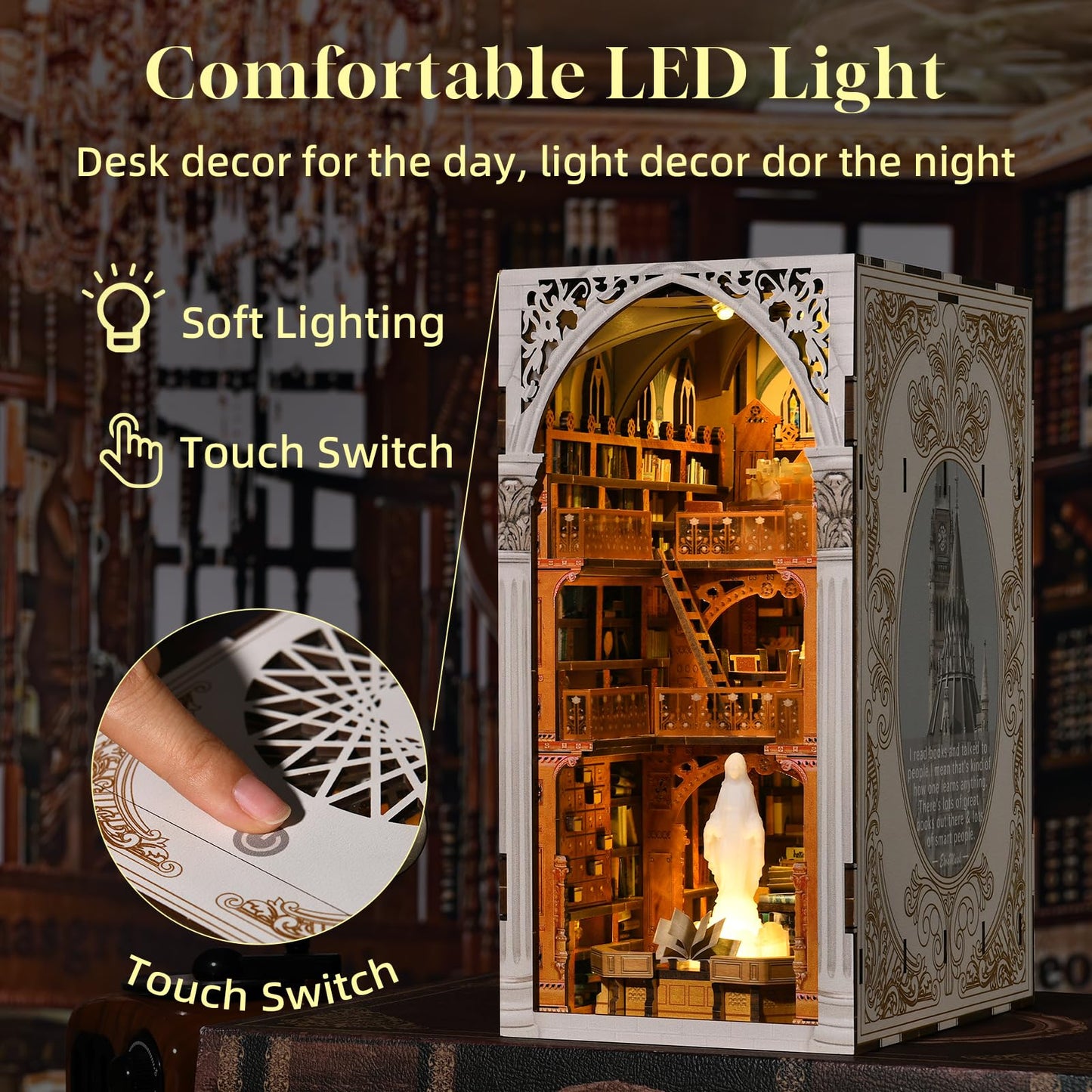 Minicity Book Nook Kit, Diy Miniature Dollhouse Booknook Kit With Led Light And Dust Cover (Public Library)