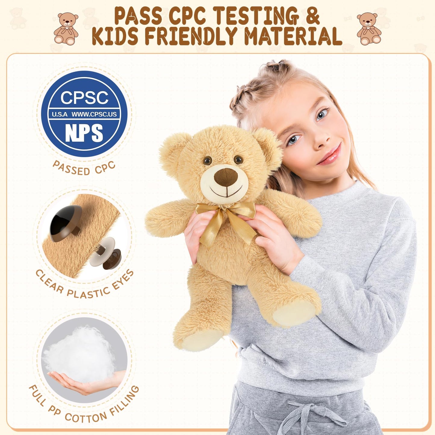 Maogolan 15 Pack Teddy Bears Bulk For Baby Shower, 14 In Small Teddy Bear Plush Toy, Mini Stuffed Bears Bulk For Kids Girlfriend