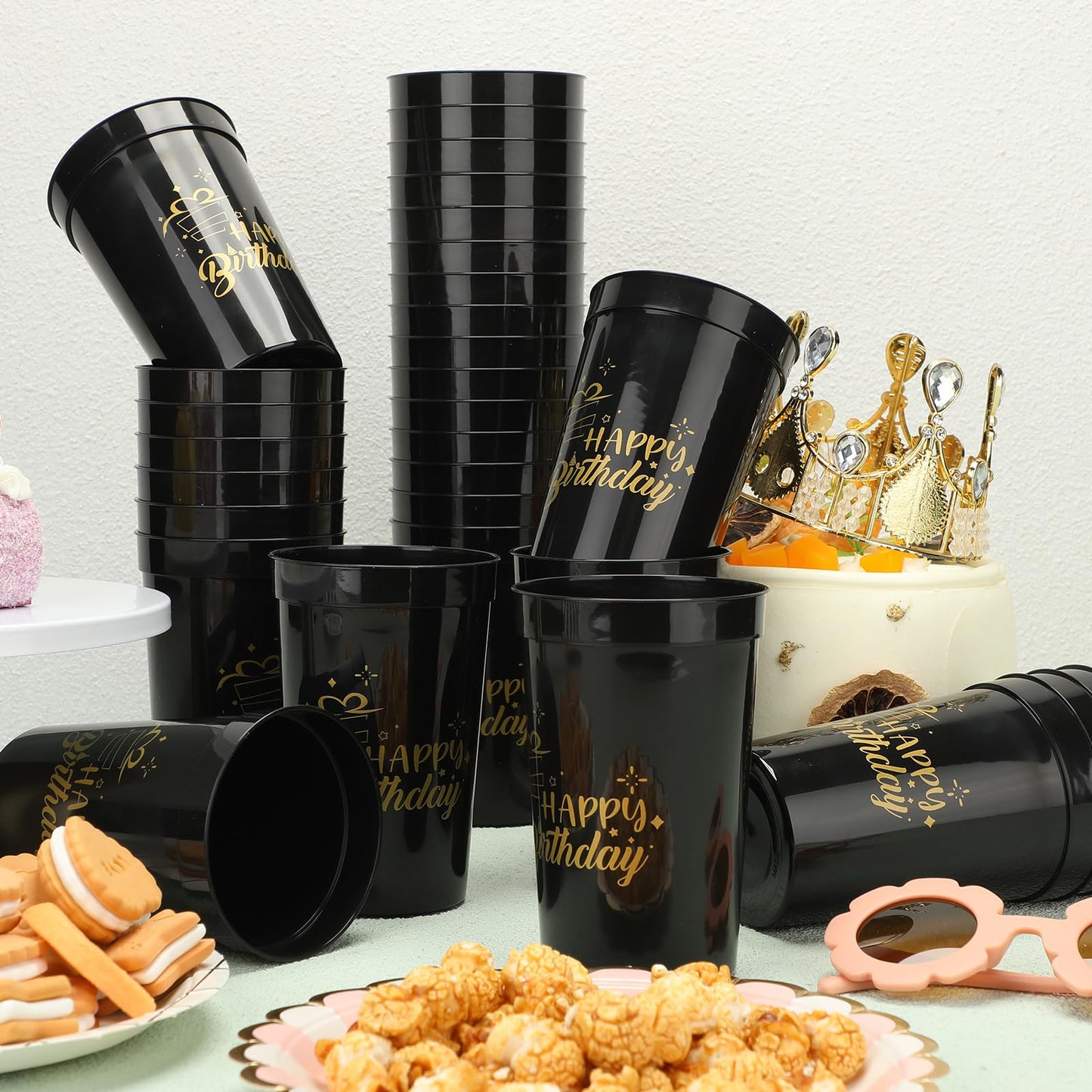 Zhehao 30 Pcs Reusable Happy Birthday Cups 12 oz Plastic Tumblers Stadium Cups Birthday Shot Glasses for Women Men Anniversary P