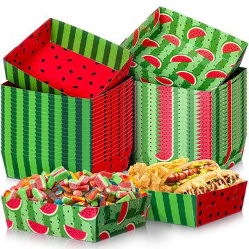 Mifoci 36 Pack Watermelon Party Paper Plates 5 lb Large Watermelon Dessert Shortcake Serving Plates Trays Disposable Summer Pool