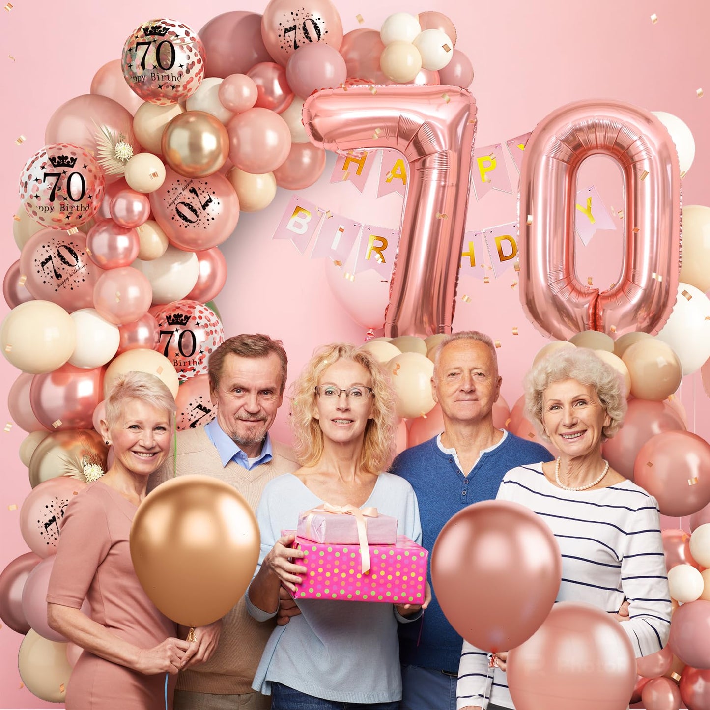 70Th Birthday Decorations For Women,Rose Gold 70Th Birthday Balloon Arch Garland Kit With Happy 70Th Birthday Number 70 Foil Bal