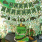 Zwiebeco Birthday Party Decoration Supplies - Green Camo Happy Birthday Banner Sign Hanging Green Paper Bunting Garland Banner F