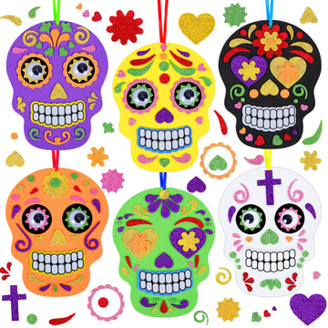 Fennoral 12 Pack Day Of The Dead Craft Kits For Kids Make You Own Skull Foam Stickers Ornament Diy Arts And Crafts For Girls Boy