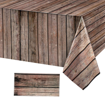 Tiamon 1 Pcs Western Party Tablecloth Western Cowboy Party Table Cover Cowboy Theme Plastic Tablecloth Wild West Wood Grain Tabl