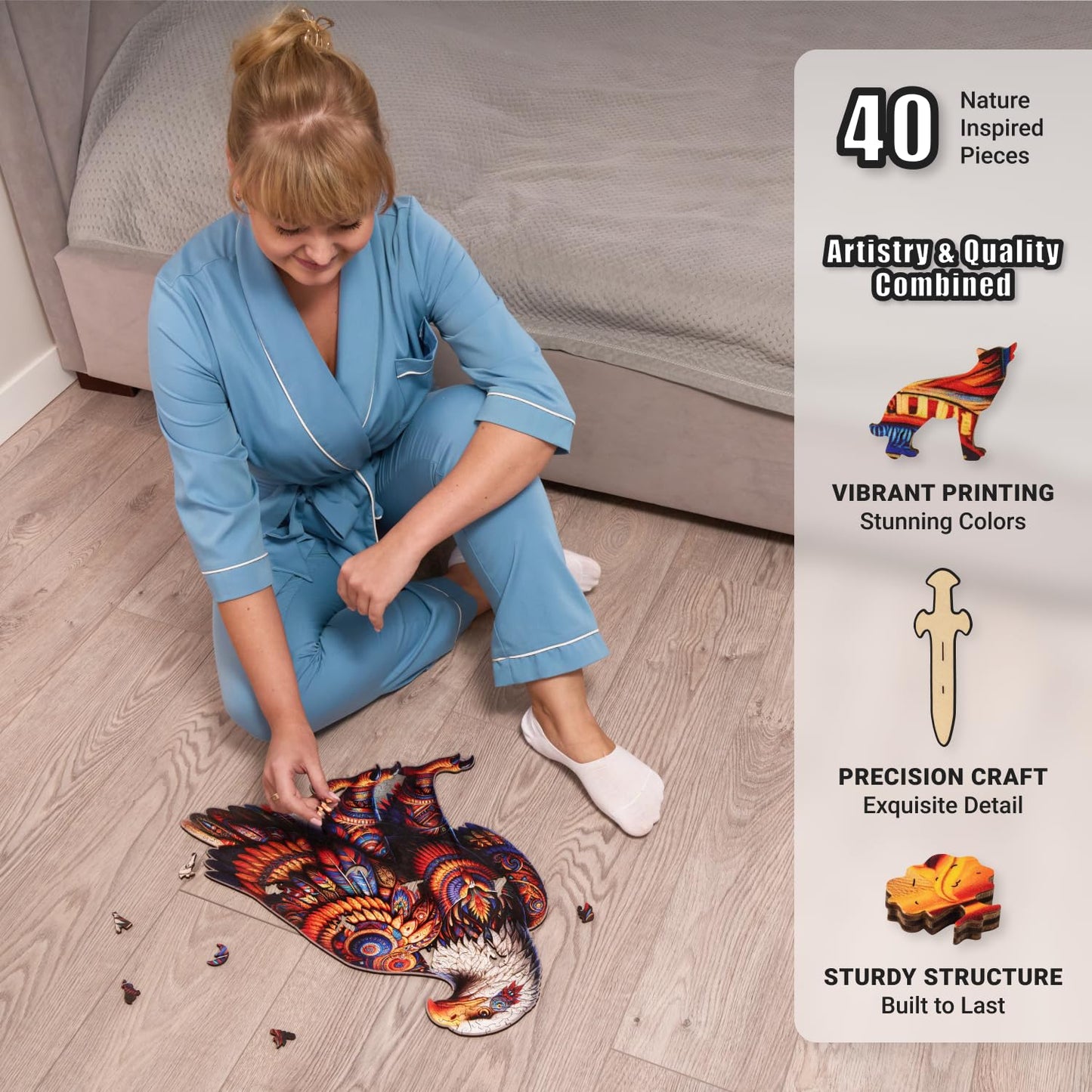 Vivid Eagle Odyssey - 350 Piece Wooden Puzzles for mature-themeds - 17.3 x 16.7 in - Extra-Thick 5 mm Wood Puzzle  Hand-Shaped Pieces  Iconic Bird Mosaic Design - enhanced Gift for Puzzle Lovers by LEOGOR