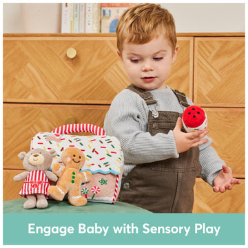 Gund Baby Play Soft Collection, My First Gingerbread House 5-Piece Playset With Rattle, Squeaker And Crinkle Plush Toys, Sensory