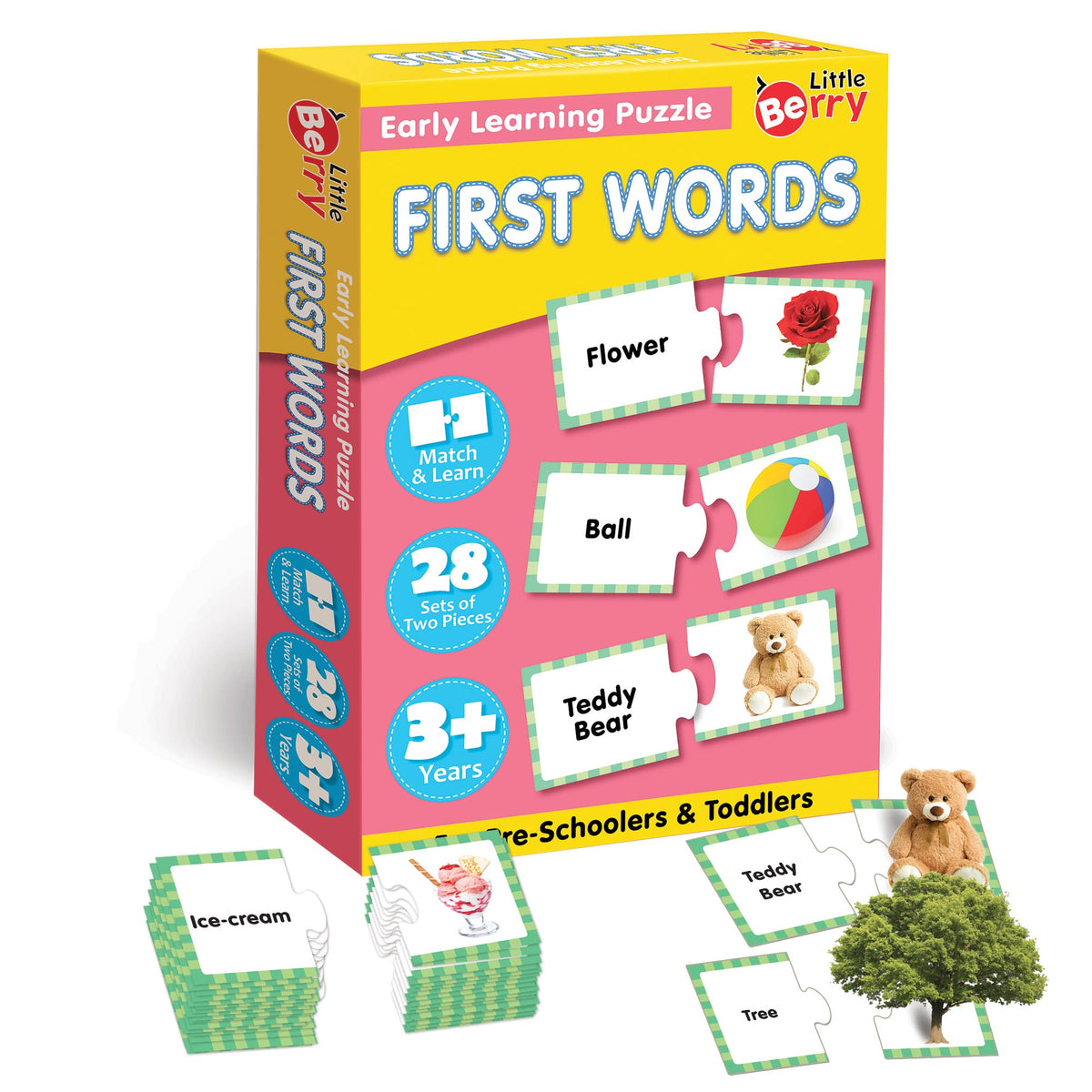Little Berry First Words Early Learning Puzzle For Kids | 42 Thick Puzzle Pcs, 21 SelfCorrecting 2Pc Jigsaw Puzzles | 4 In 1 E