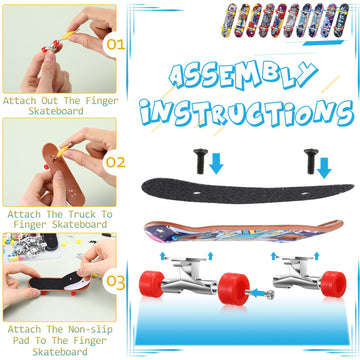 Civaner 10 Pack Valentines Day Diy Kids Finger Skateboard Set With Box And Replacement Accessories, Mini Collectible Fingerboard, Finger Toy Kit, Valentine Party Favor For Kids Children Finger Skater