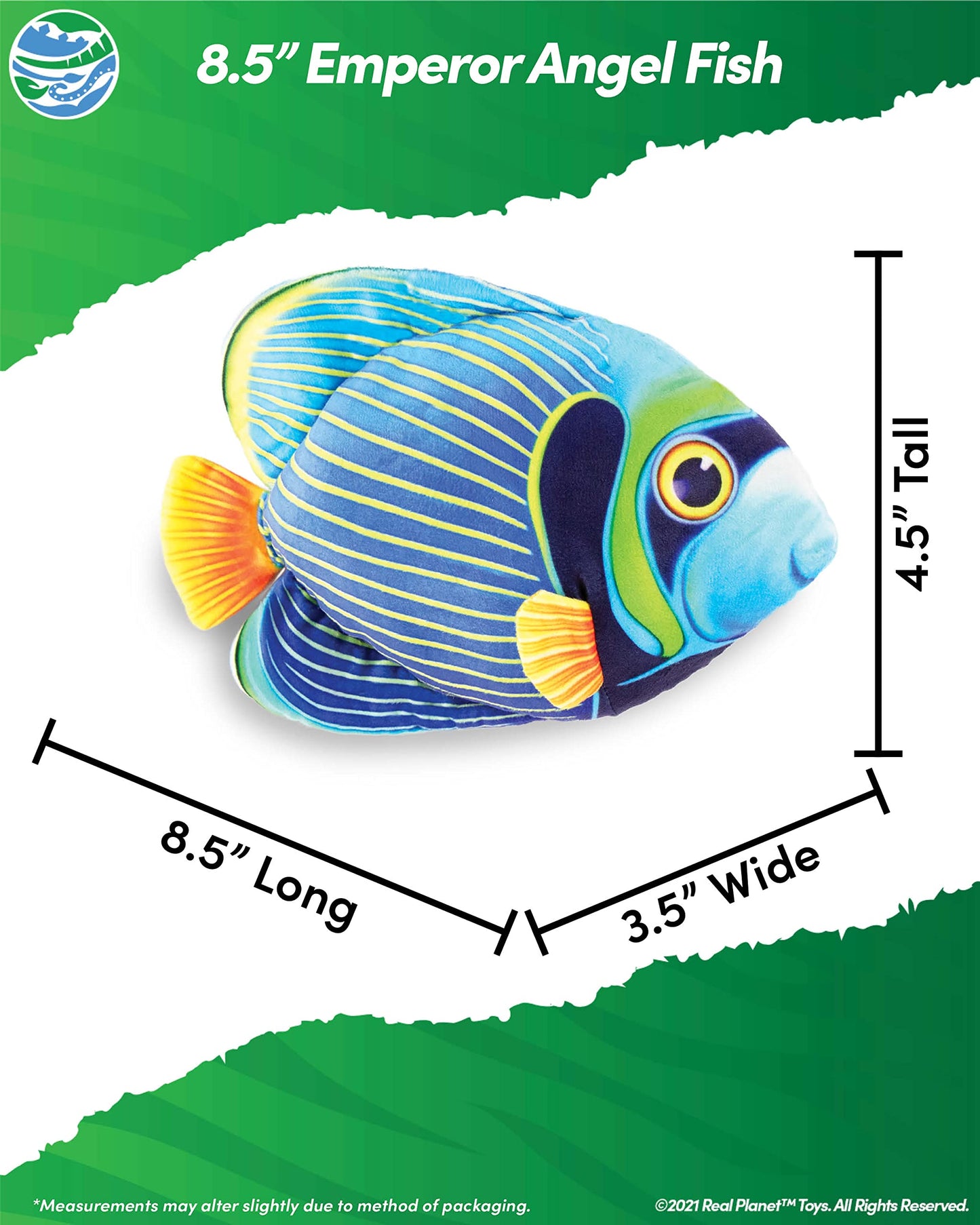 Real Planet Sea Life Plush - Soft Stuffed Animal Gift For Kids All Ages, Sea Ocean Fishing Plushie, Fun Christmas Birthday Gifts (Emperor Angel Fish, 8.5') (8.5' Long)