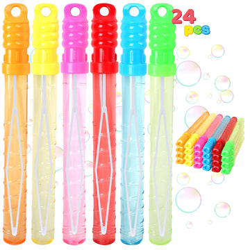 Joyin 24 Pack 10’’ Mid Bubble Wands Assortment, 6 Colors Bubble Wands 3 Oz Party Favors Kids Summer Toys, Outdoor Play Toys Games Christmas Birthday Party