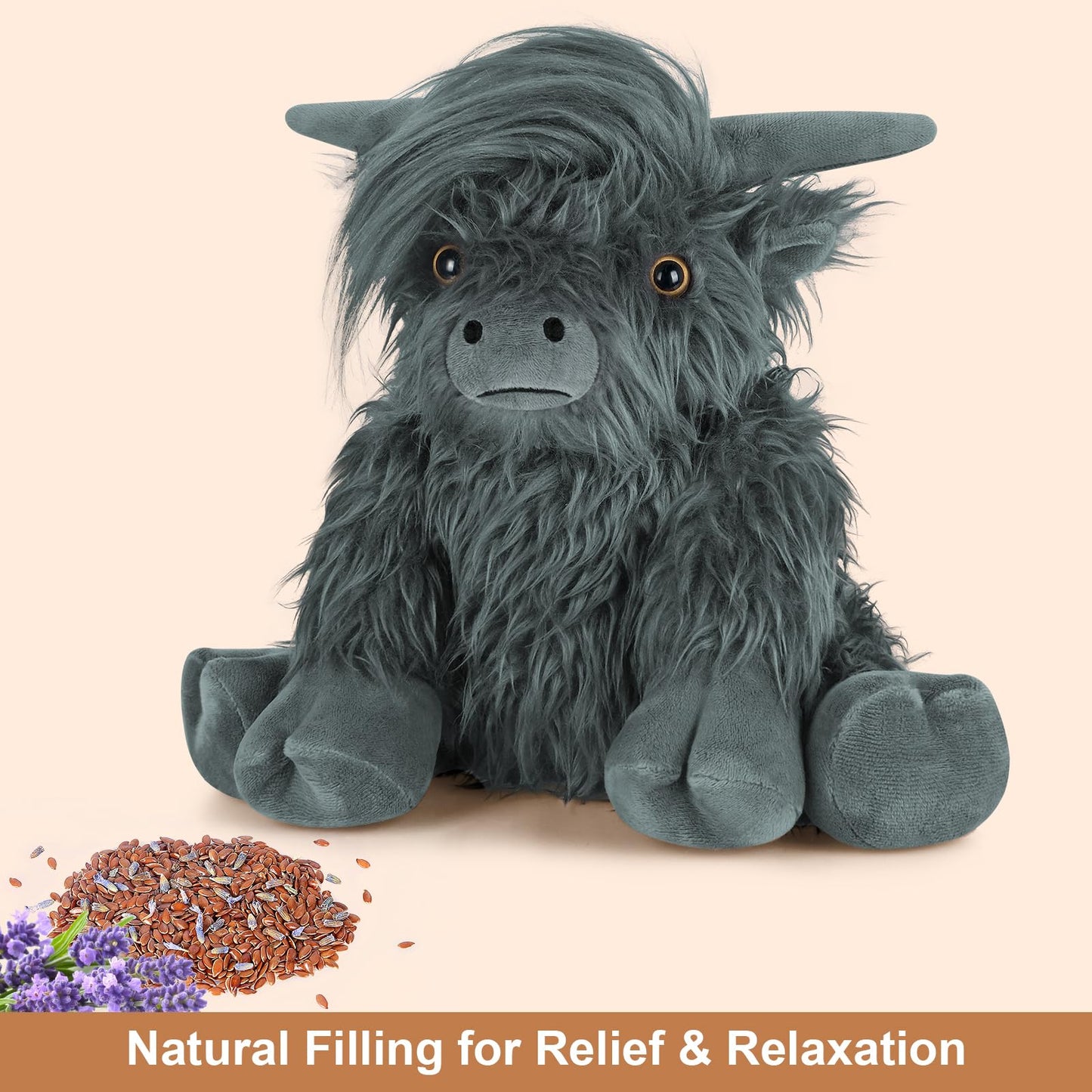 Suzzipals Highland Cow Stuffed Animal, Microwavable Stuffed Animals Heating Pad For Period Cramps, Highland Cow Plushies For Str