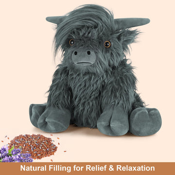 Suzzipals Highland Cow Stuffed Animal, Microwavable Stuffed Animals Heating Pad For Period Cramps, Highland Cow Plushies For Str